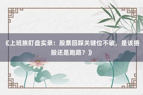 《上班族盯盘实录：股票回踩关键位不破，是该捂股还是跑路？》