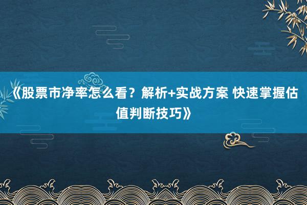 《股票市净率怎么看？解析+实战方案 快速掌握估值判断技巧》
